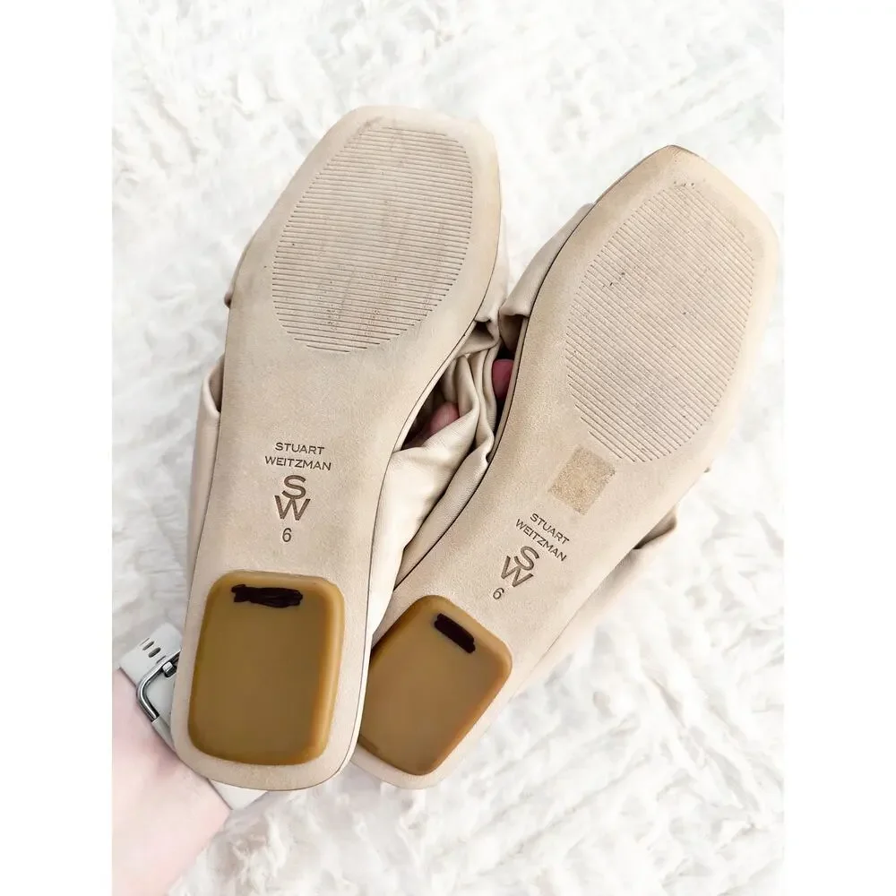 Stuart Weitzman Cece Barely Beige Leather Knotted Ring Slide Sandals Resort Chic